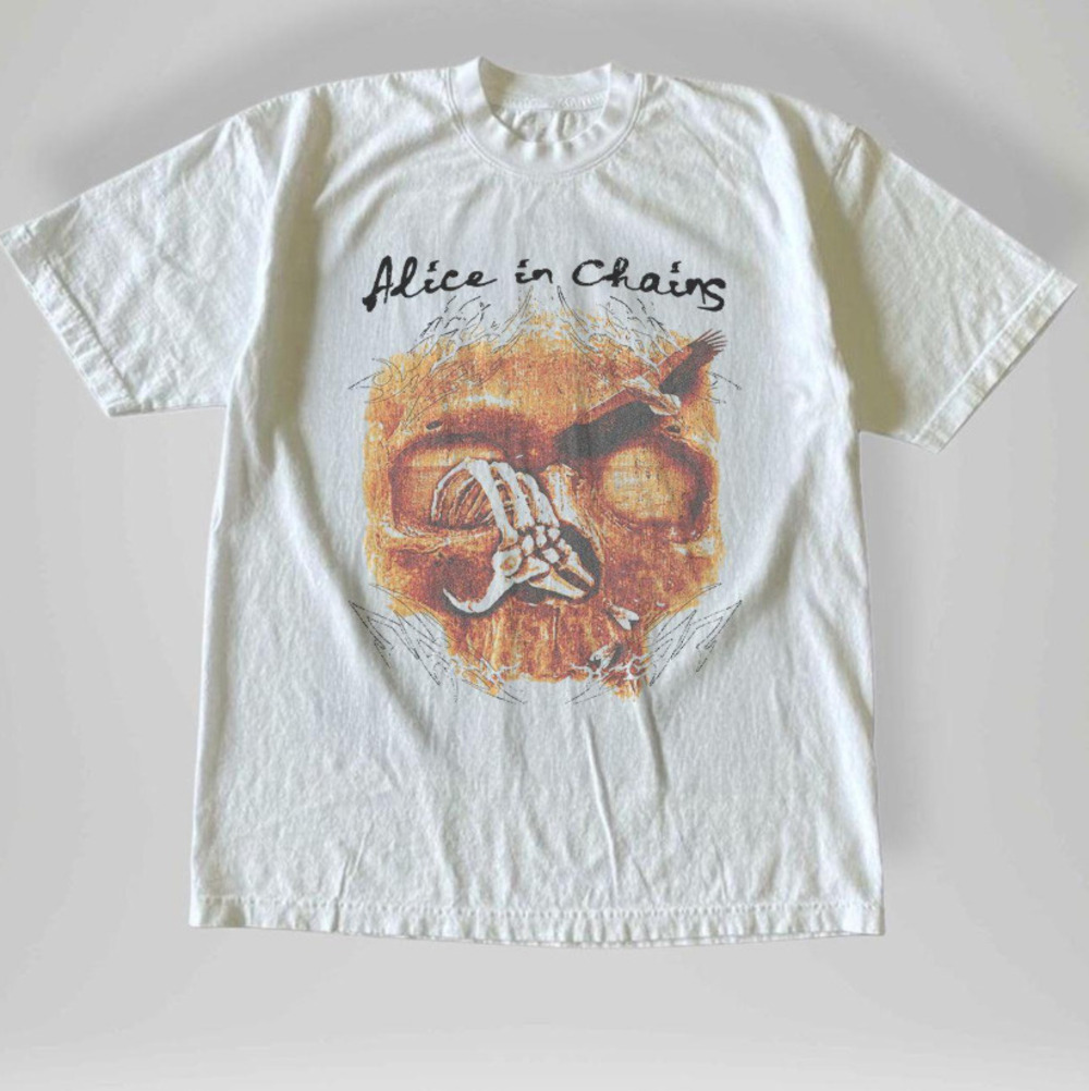 Alice In Chains Skull Unplugged Grunge Band White Graphic Rock T-Shirt